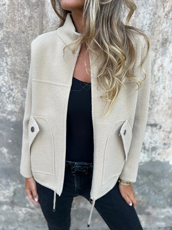 Casual Zipper Drawstring Jacket