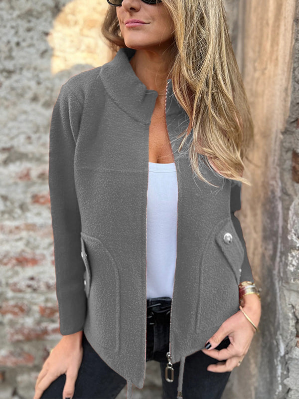 Casual Zipper Drawstring Jacket