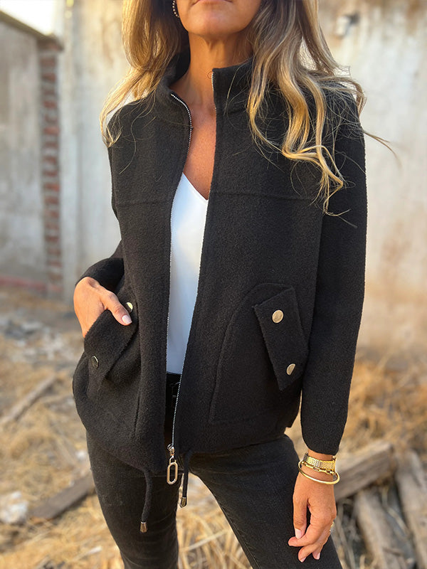 Casual Zipper Drawstring Jacket