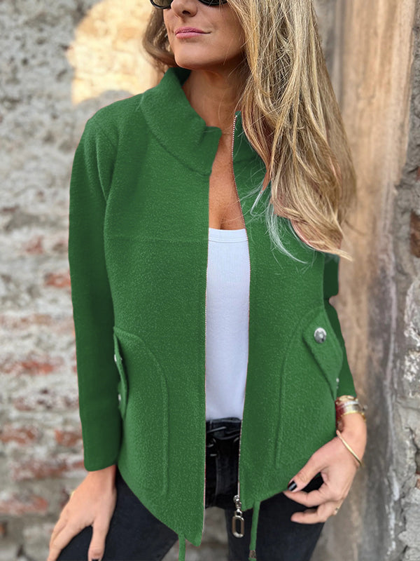 Casual Zipper Drawstring Jacket