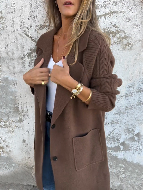 Casual Ribbed Lapel Pocket Jacket