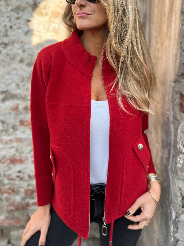 Casual Zipper Drawstring Jacket