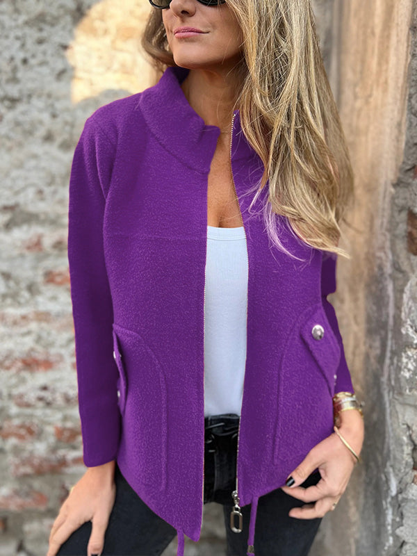 Casual Zipper Drawstring Jacket