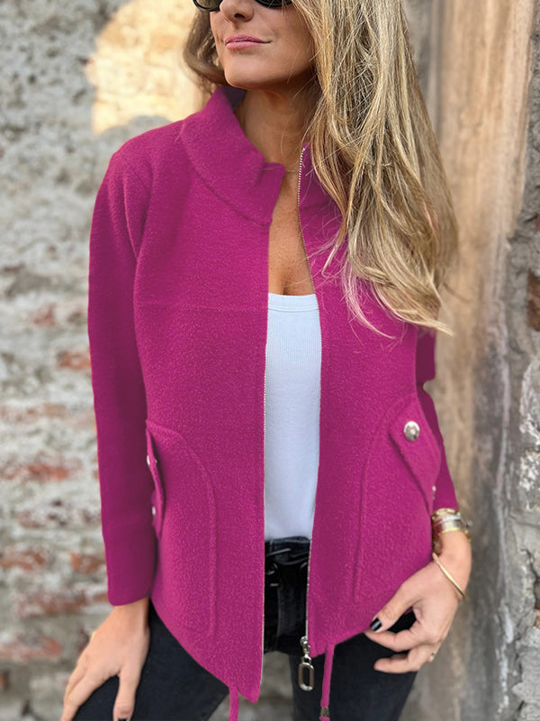 Casual Zipper Drawstring Jacket