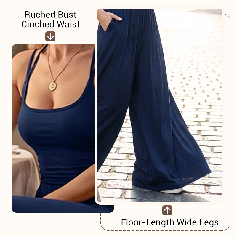 ☀️ Women's Summer Jumpsuit – Thin Straps, Fitted Waist, Wide Legs, Breathable and Slim Fit
