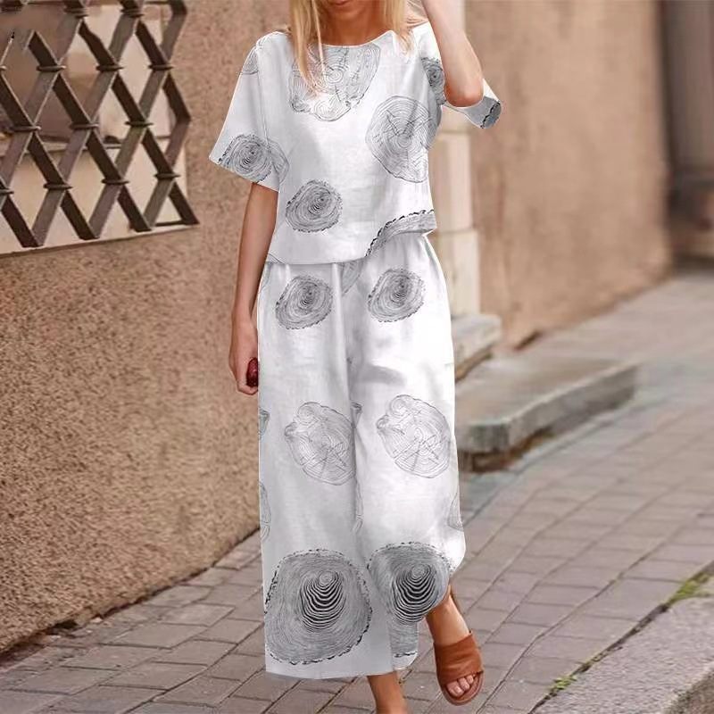 Women's Loose Print Top ＆ Pants 2-Piece Set